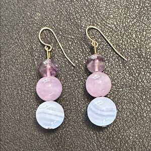 Lavender Jade, Rose Quartz & Blue Lace Agate 14K Wire Back Earrings
